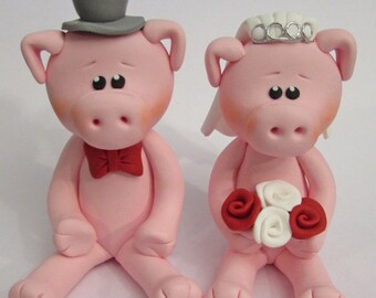 Pig Wedding Cake Topper, Bride And Groom, Novelty Topper, Handmade