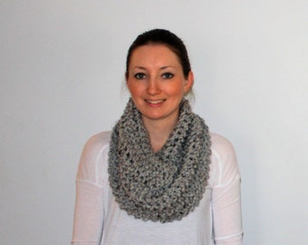 Knit Cowl Scarf, Gray Knit Infinity Scarf, Chunky Knit Scarf, Knit Circle Scarf, Aurora Scarf - Grey Marble
