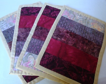 Set of 4 quilted style coasters, set of 4 mug rugs, home decor, table protectors, kitchen and dining decor, batik fabric coasters,