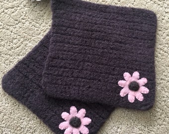 Pot holders felted wool pot holders flower design set of two