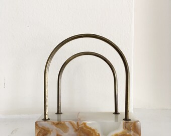 Stone and Brass Letter Holder- Vintage Mail Holder- Vintage Letter Holder- Marble and Brass Letter Holder