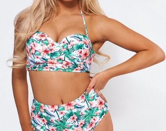 Kayla Orange Palm Print High Waisted Bikini