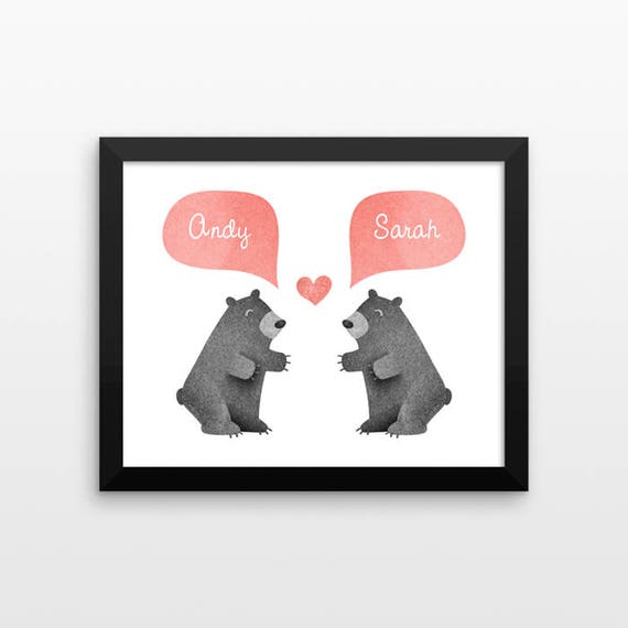 BLACK BEAR Couple Personalized Art Print, Husband Gift, Mens Gift, Anniversary Gift, Valentines Gift, Couples Gift, Animal Couple Wall Art