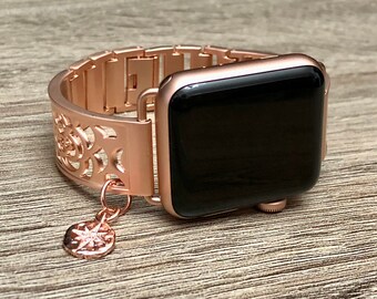 Rose Gold Bracelet for Apple Watch All Series Flower Design CZ North Star Jewelry Band Rose Gold Color Adjustable Metal Apple Watch Band