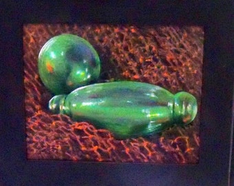 original art color pencil drawing wall decor green glass floats framed 11x14