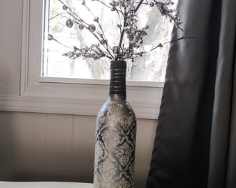 Damask pattern altered wine bottle