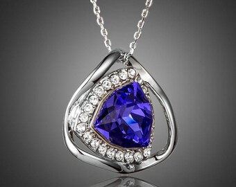 Triangular Royal Blue Crystal Necklace