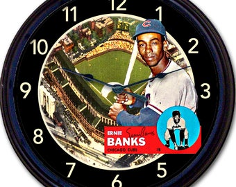 Ernie Banks, Chicago Cubs, Wrigley Field, Baseball Card, Wall Clock, Baseball, World Series, Cubbies MLB 10"