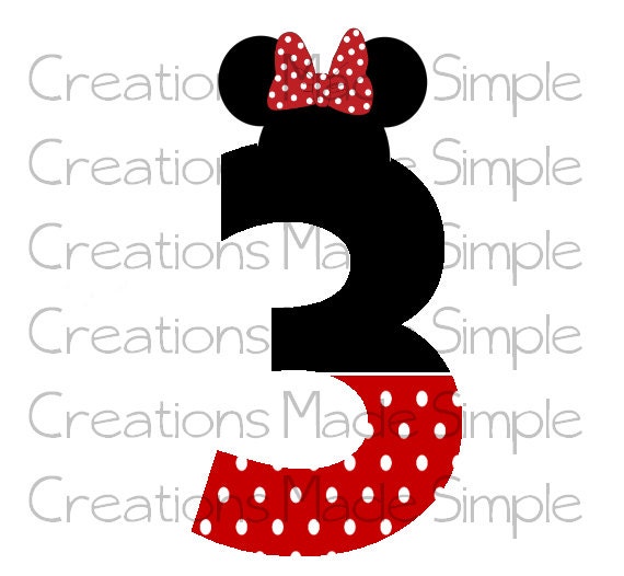 Items similar to Minnie Mouse Inspired 3rd Birthday Transfer on Etsy