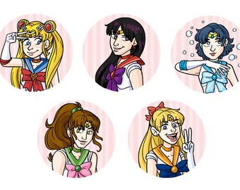 Sailor Moon Mars Mercury Jupiter Venus 1 Inch Buttons