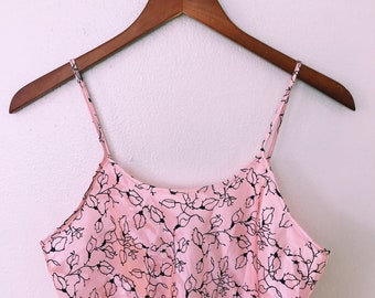 Vintage NWT Pink Silky Satin Rose Pattern Slip Dress // Made in Italy