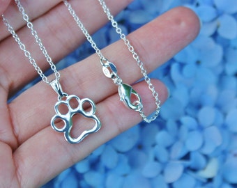 Paw Print Silhoutte Jewelry Sterling Silver .925 Necklace Chain Charm Pendant Benefits Animal Rescue Dog Cat Pet Lover Ladies Brithday Gift