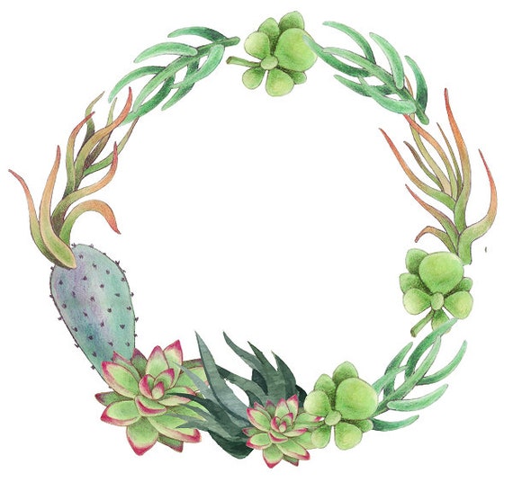 Succulents Clipart Cactus Wreath Greenery Frame Tropical
