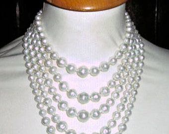 Desirable Multi Strand Faux Baroque Pearl Necklace by Japan