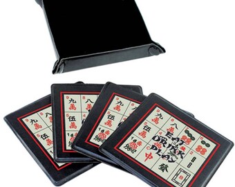MahJongg Mahjong Coasters and tray,set of 4 faux leather