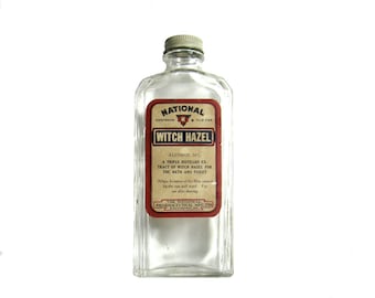 Vintage National Brand Witch Hazel Apothecary Medicine Bottle with Original Label and Lid
