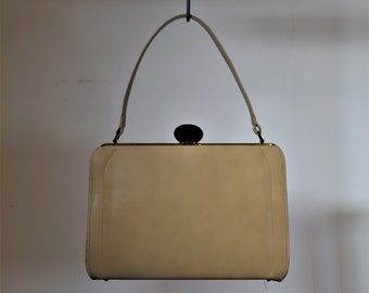 Beige Vintage Handbag 1960s Retro Top Handle Purse