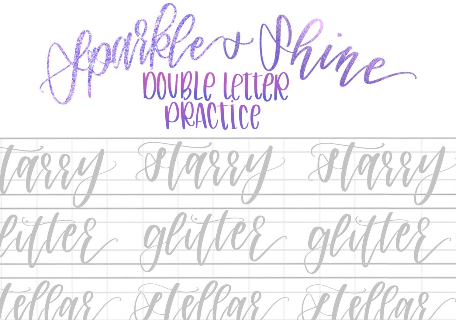 Hand Lettering Practice Sheets Sparkly DOUBLE LETTER Words