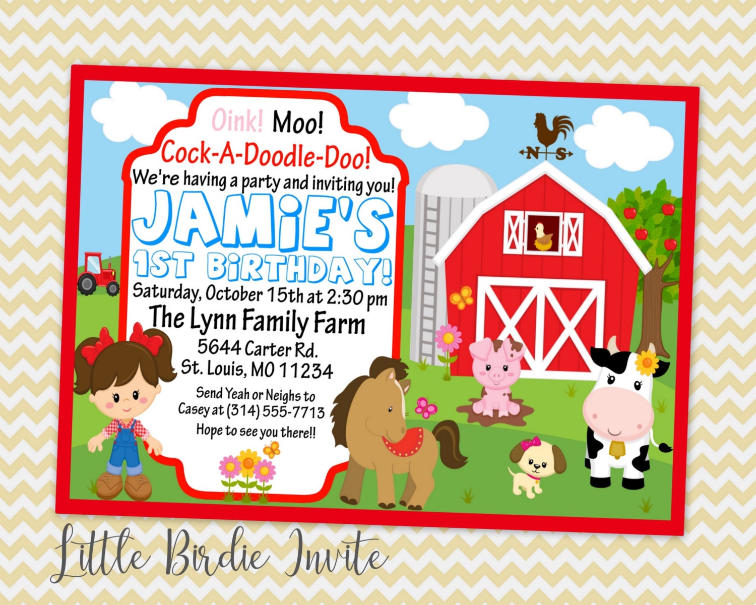 Barnyard Birthday Invitation Girls Barnyard Birthday