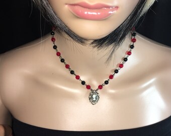 Red Silhouette Lady - Black and Red Neckless Chocker -Free Shipping