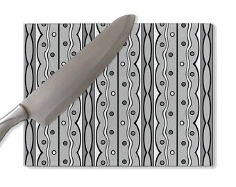 Retro glass cutting board, mid century modern, mcm, in gray, brown, green, blue or yellow