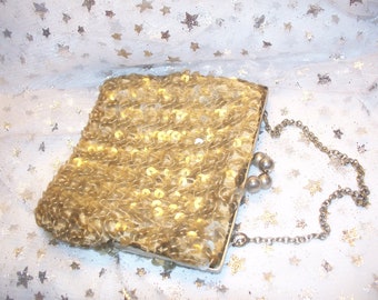 Vintage Gray Sequin Evening HandBag 1970 Disco Purse Prom Purse
