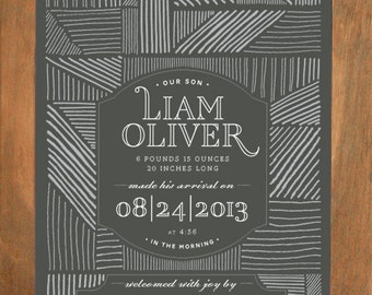 Birth Announcement (Pen & Ink - No. 2 - BOY) Modern, Contemporary