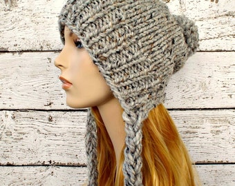 Instant Download Knitting Pattern - Slouchy Ear Flap Hat Pattern - Knit Hat Pattern Charlotte Split Brim Slouchy Beanie Pattern - Womens