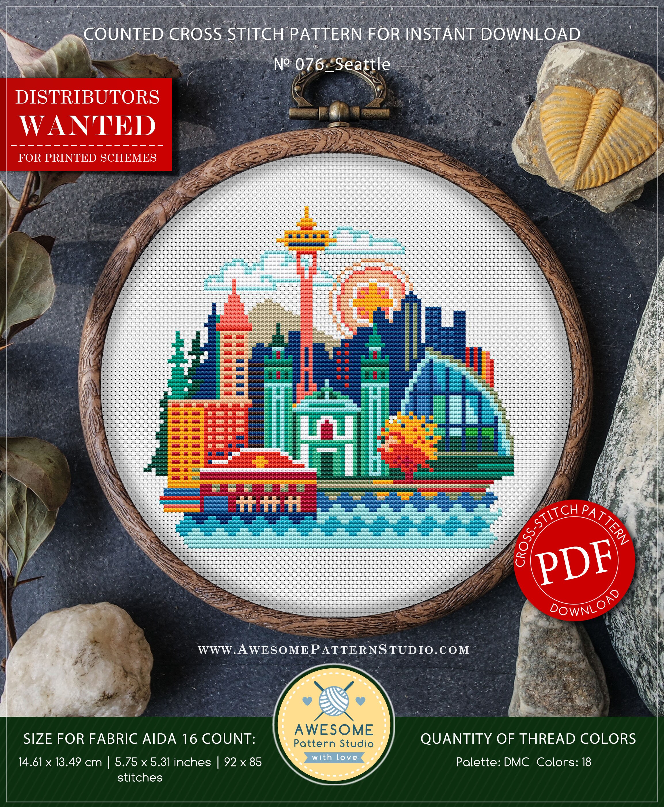 Seattle Cross Stitch Pattern for Instant Download P076 Easy