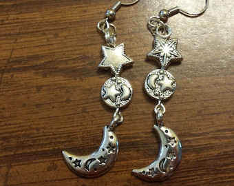 Beaded Star and Moon Earrings
