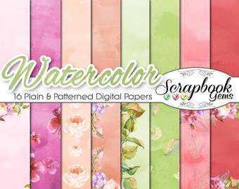 Watercolor Flowers Papers Set 2, 12" x 12", High Quality 300 dpi JPEG files, Instant Download spring easter flowers buds petals fresh