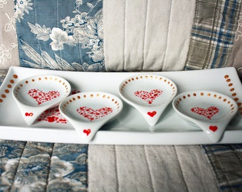 Hand painted heart appetizer set
