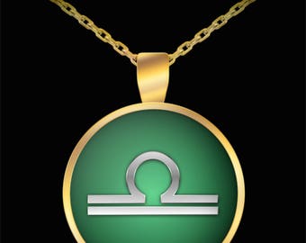 Libra Necklace - Zodiac Horoscope Astrology Sign Silver & Gold Plated Pendant UV Water Resistant