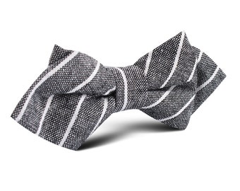 Men's Kettle Linen Black Pinstripe Diamond Bow Tie (L419-M-DBT) Pre-Tied Point Bowtie Pointed Bowties Ties Men Mens Adult 100% Linen Organic