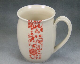 Coffee Mug 14 oz Red and White Porcelain Coffee Cup Ceramic Mug Pottery Coffee Mug Hand Thrown Mug Unique Coffee Mug Pottery 2