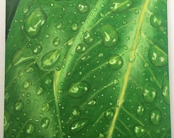 Raindrops of Leaves Original Oil Painting 16x16