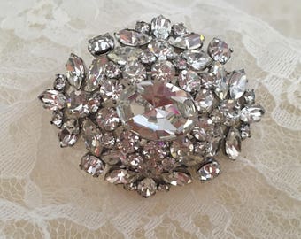 Austrian Domed Brooch Clear Faceted Crystal Rhinestones