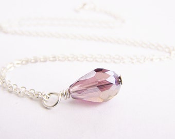 SALE - Sparkling Plum Crystal Teardrop Necklace - bridal - wedding - bridesmaids - affordable gifts - beach - free shipping WAI