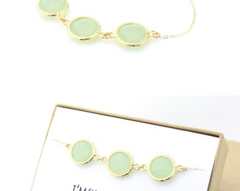 Light Mint / Gold Triple Circle Bracelet - Mint Bridesmaid Gift - Mint Green Jewelry - Bridesmaid Bracelet - Wedding Jewelry - BB3