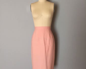 BLUSH PINK wool mini skirt | 1970s wool pencil skirt | wool pencil skirt