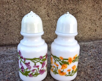 Vintage Milk Glass Floral Salt and Pepper Shakers