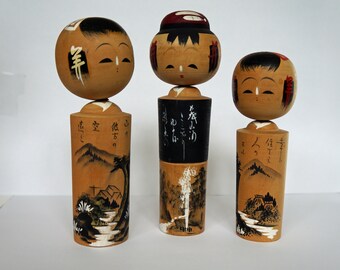 Set of Three Vintage Kokeshi Dolls