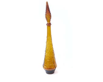 Tall Amber Glass Decanter with Flame Stopper