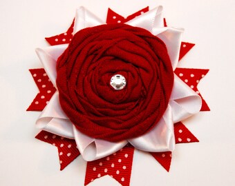 Candy Apple Red and White Ribbon Hair Clip
