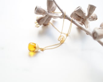 golden amber acorn necklace