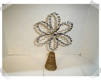 Gold/ Clear Glittered Flower Tree Topper/Holiday/ Supplies*