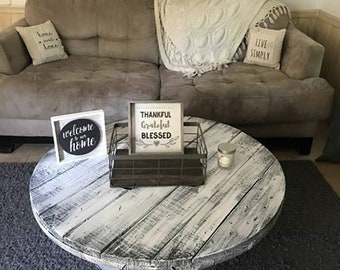 Galvanized Spool coffee table/ Metal coffee table/ Distressed coffee table/Farmhouse Industrial Coffee table / utility Spool Coffee table