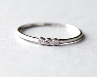 Trio Bezel Ring, Minimalist Ring, Dainty Ring, White Gold Plated, 925 Sterling Silver Ring, Minimalist Jewelry, Silver Ring, Gift For Her