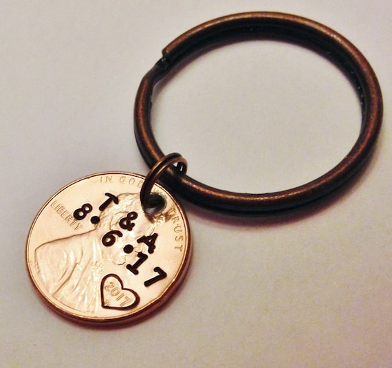 Wedding Keychain Ring Personalized Hand Stamped Date