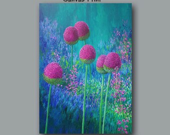 Colorful abstract botanical wall art, Large floral canvas print, Pink magenta blue green jewel tones, Master bedroom decor, Bohemian style